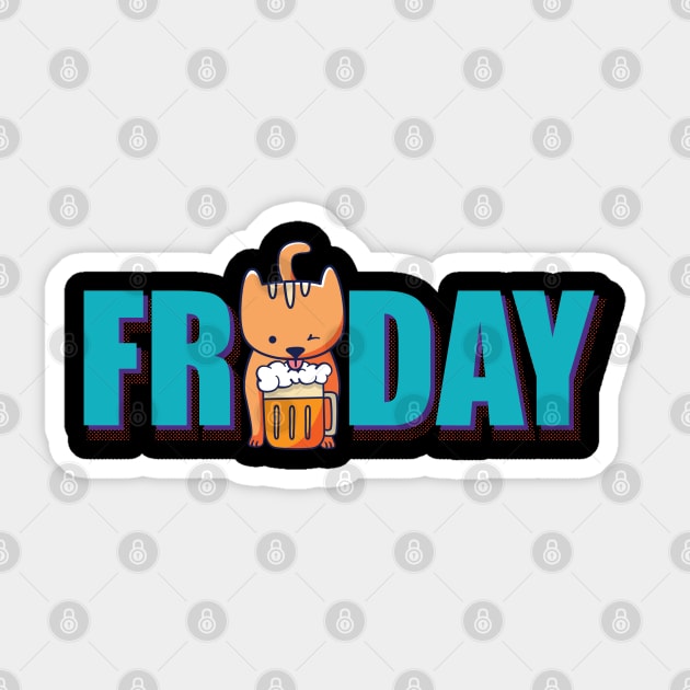 Funny Cat Drinking Beer on Friday Sticker by mai jimenez